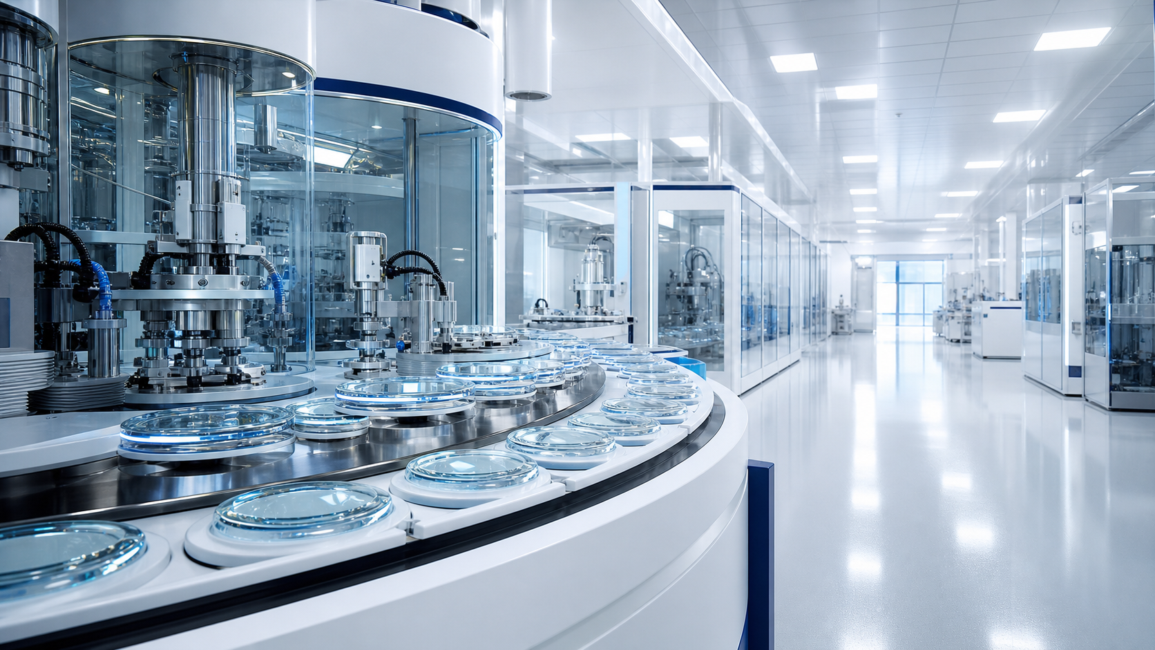 Automated ophthalmic lens manufacturing line in a clean optical laboratory