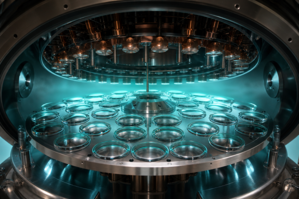 Ophthalmic lenses inside an anti-reflective vacuum coating chamber