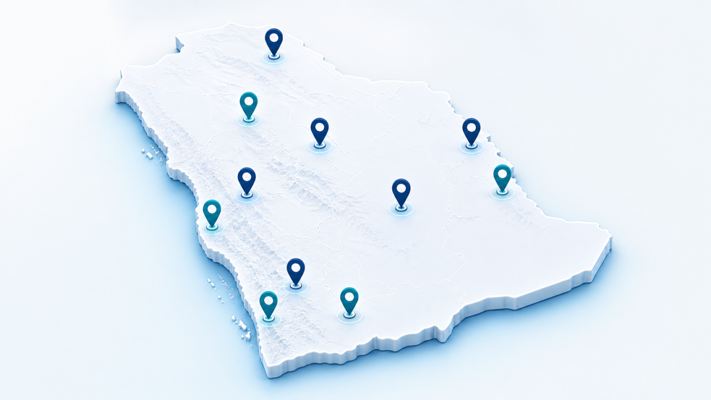 Map of Aynai Optical branches across Saudi Arabia